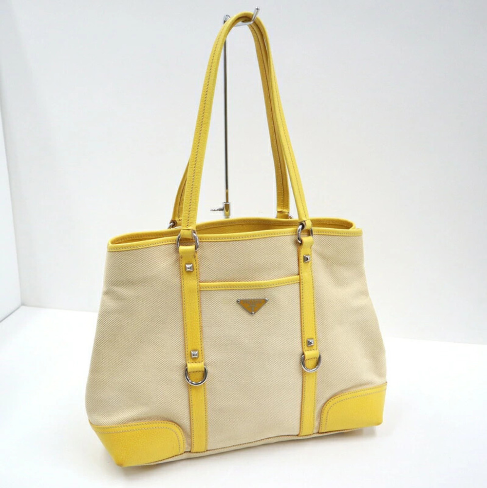 Prada Tote Bag Canvas Beige Yellow